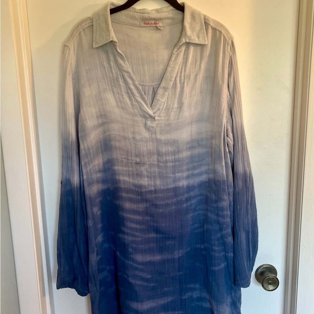Fresh‎ Produce Linen Blue Ombre Sun Dress, M/L